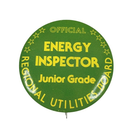 Vintage Pinback Button Official Energy Inspector Junior Grade Regional Utilities - Picture 1 of 3